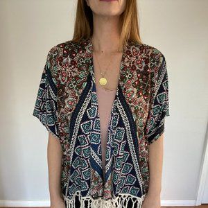Band of Gypsies BOHO Style Fringe Floral Kimono M